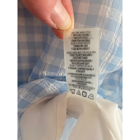 Calvin Klein Blue & White Gingham Ruffle Sleeve Blouse Size S - Picture 6 of 6